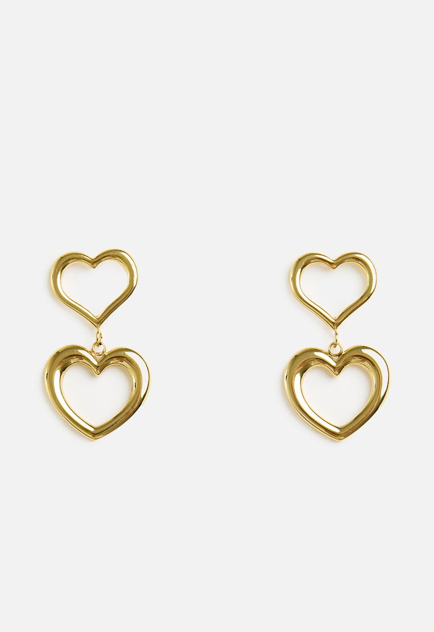 Zoe on Trend - Double-drop heart earrings - gold
