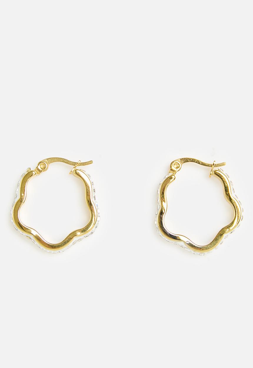 Zoe on Trend - Stone-set flower hoop earrings - gold