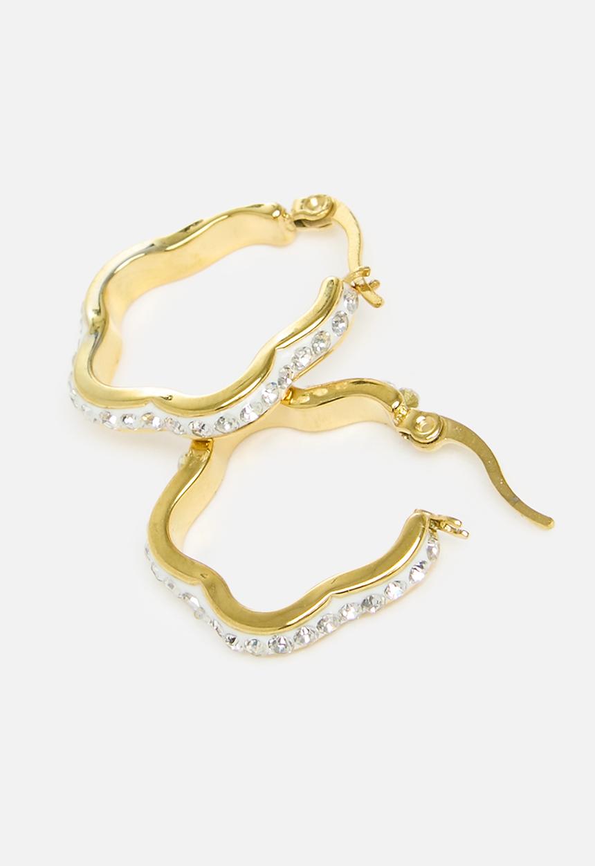 Zoe on Trend - Stone-set flower hoop earrings - gold