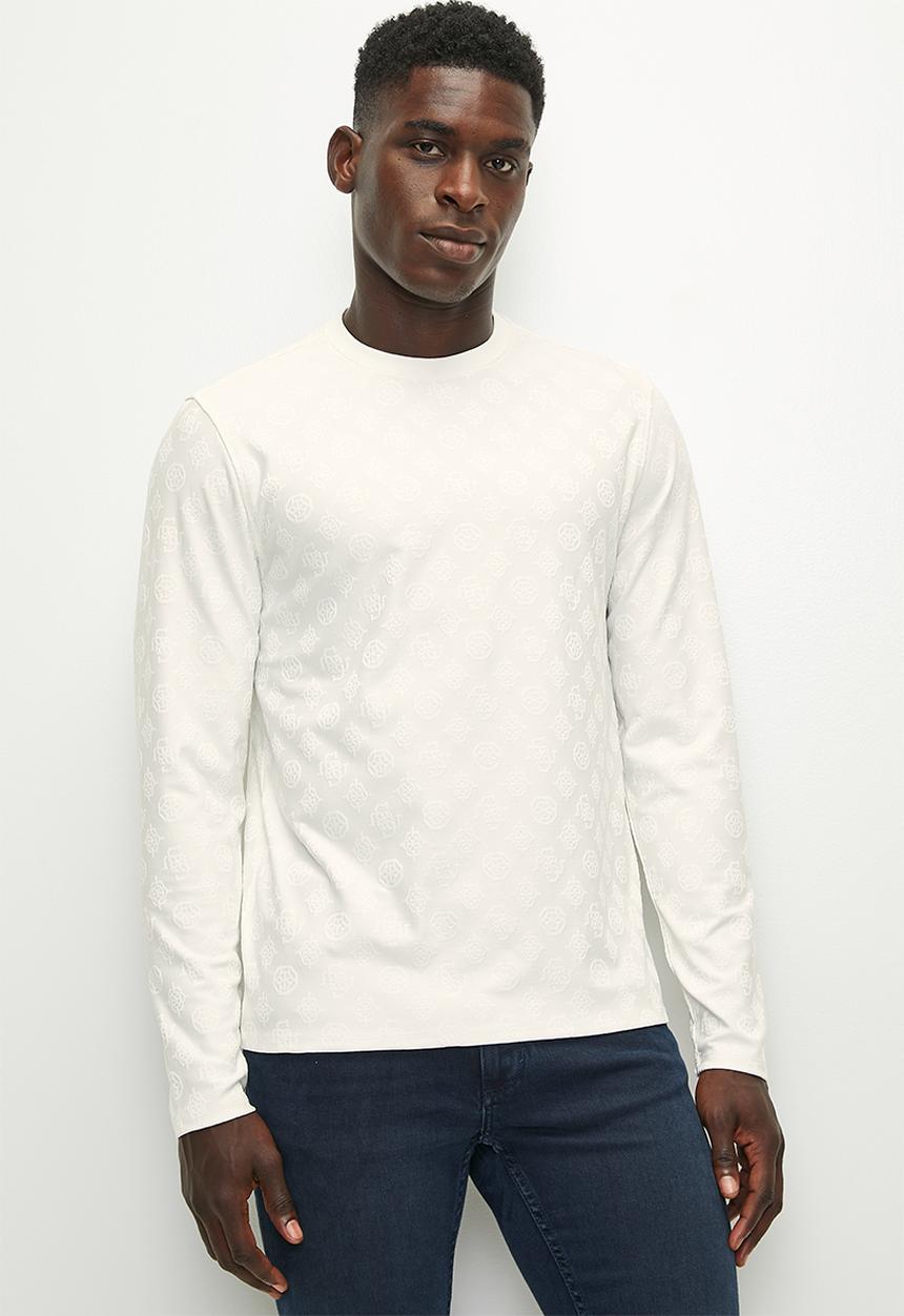 GUESS - Long sleeve tonal peony jacquard crew - salt white