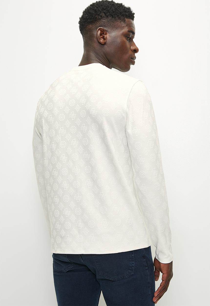 GUESS - Long sleeve tonal peony jacquard crew - salt white