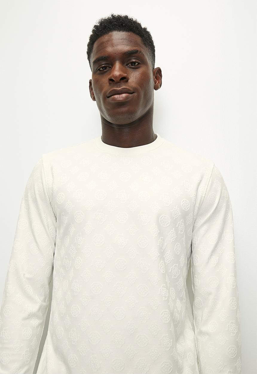 GUESS - Long sleeve tonal peony jacquard crew - salt white
