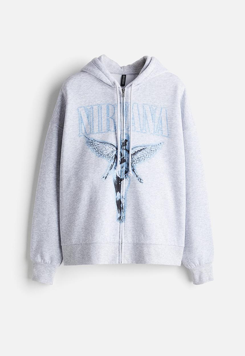 H&M - Oversized motif-detail zip-through hoodie - grey,multi