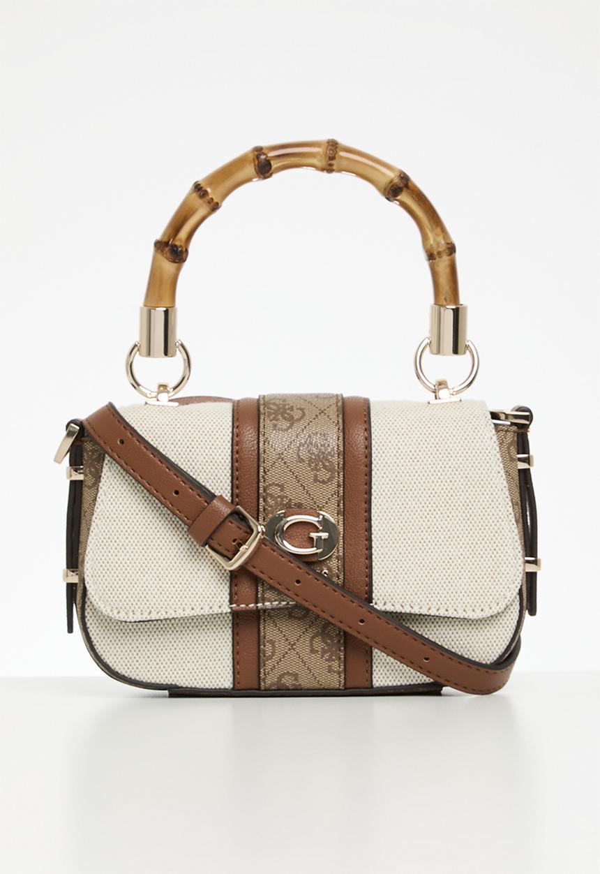 GUESS - Kerima bamboo mini tp flp top handle bag - natural/latte logo