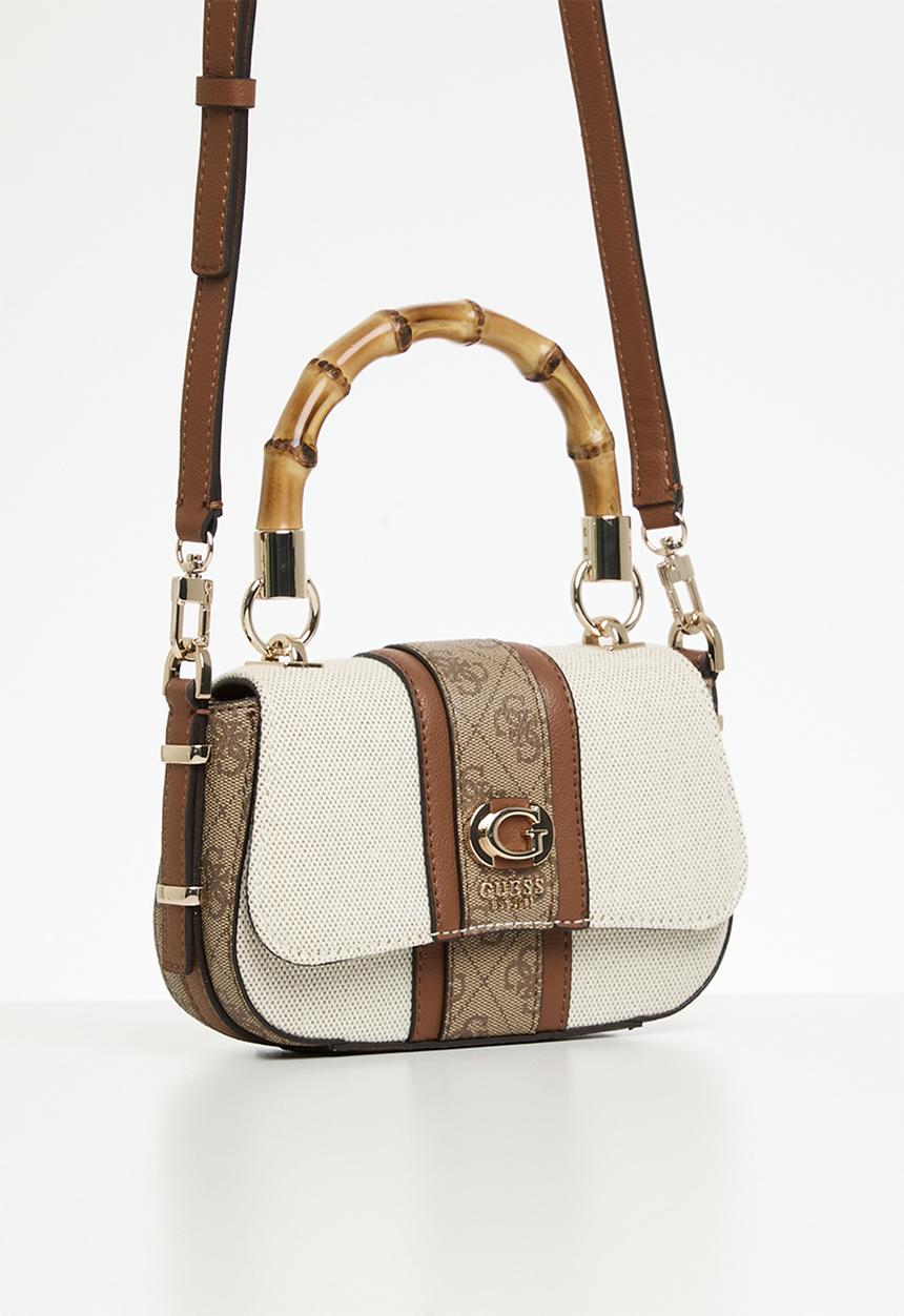 GUESS - Kerima bamboo mini tp flp top handle bag - natural/latte logo