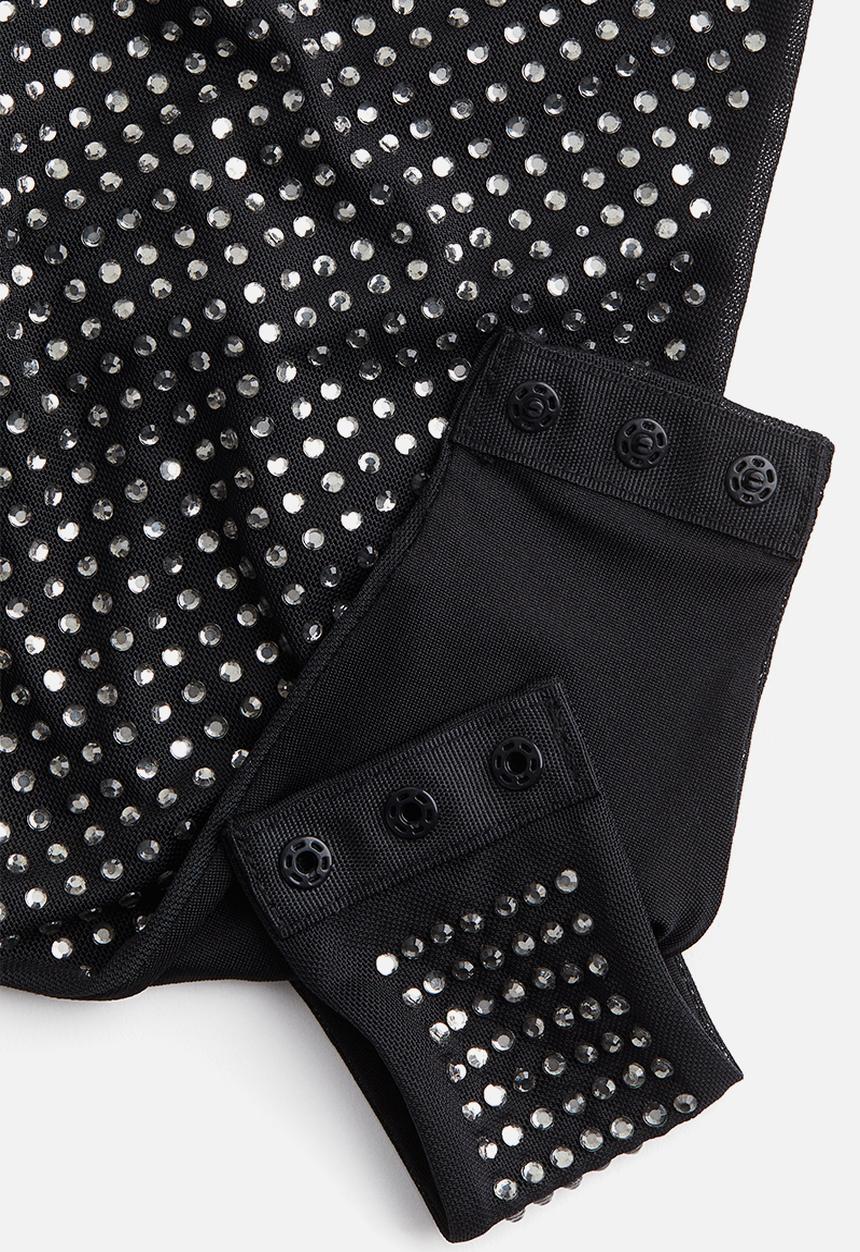 H&M - Rhinestone-embellished mesh body - black