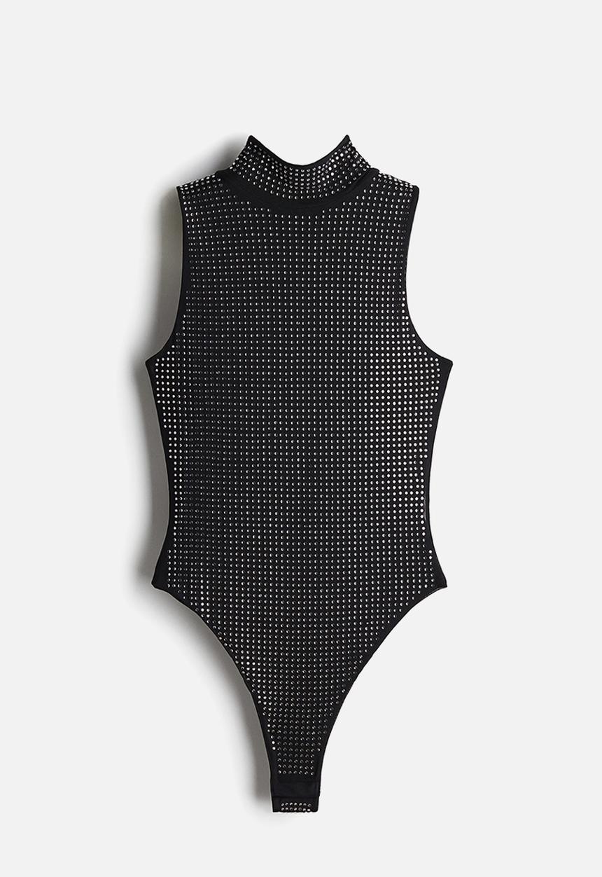 H&M - Rhinestone-embellished mesh body - black