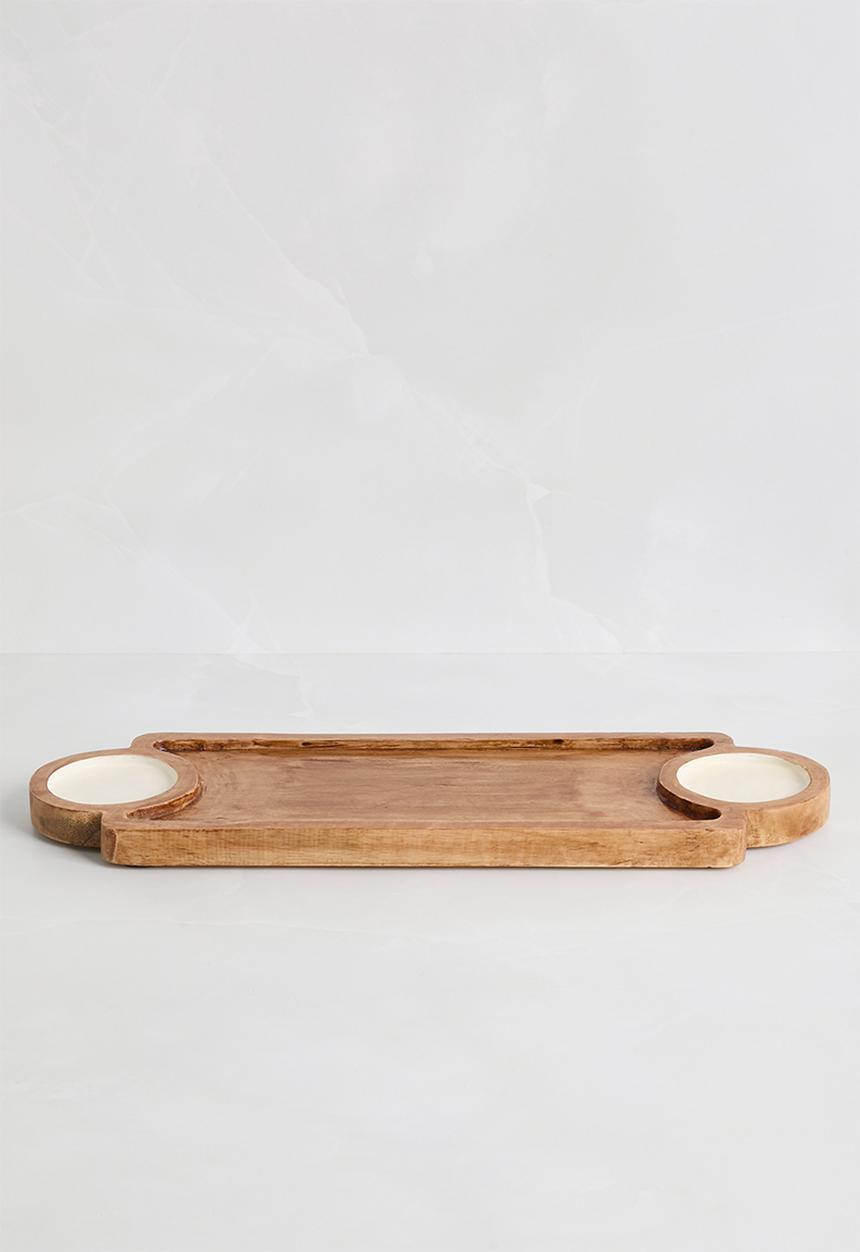 Sixth Floor - Wooden platter with enamel bowls - Natural