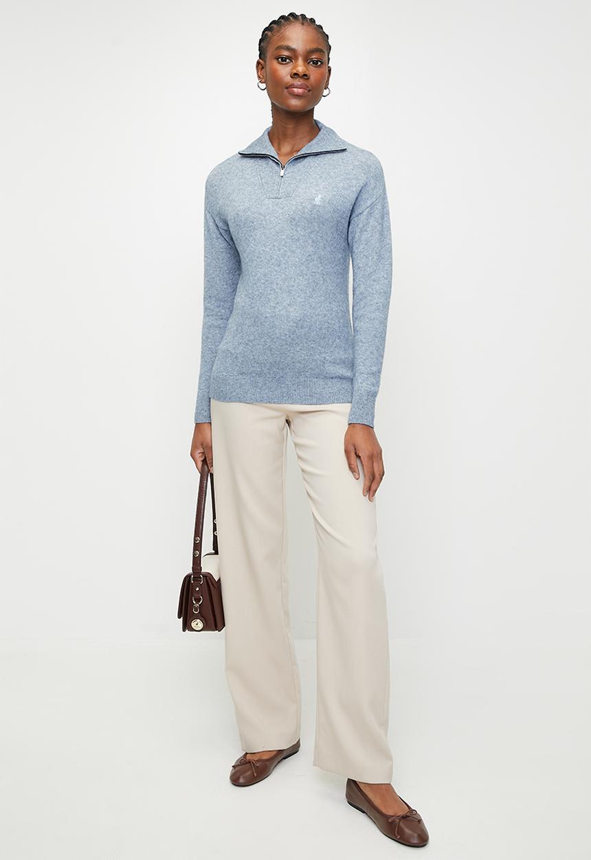 POLO - WMN BROOKE LS QUARTER ZIP JERSEY - LIGHT BLUE