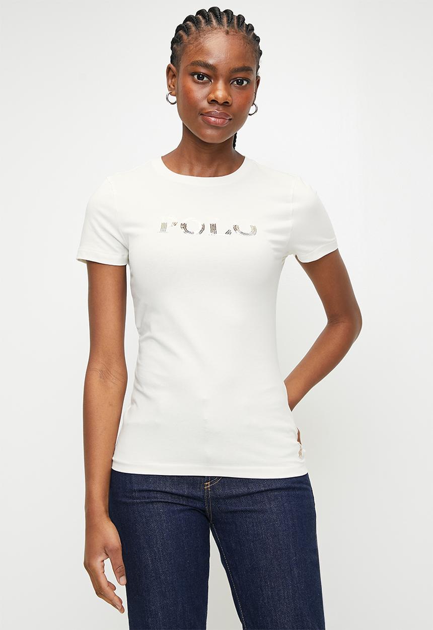 POLO - WMN MBALI SS SEQUIN T-SHIRT - OFF WHITE