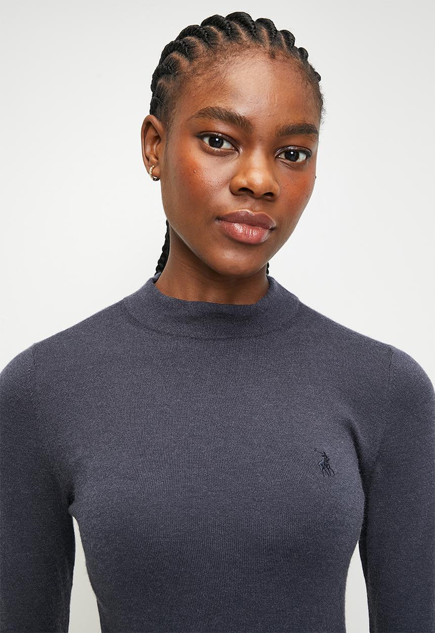 POLO - WMN RACHEL MOCK NECK KNIT - NAVY