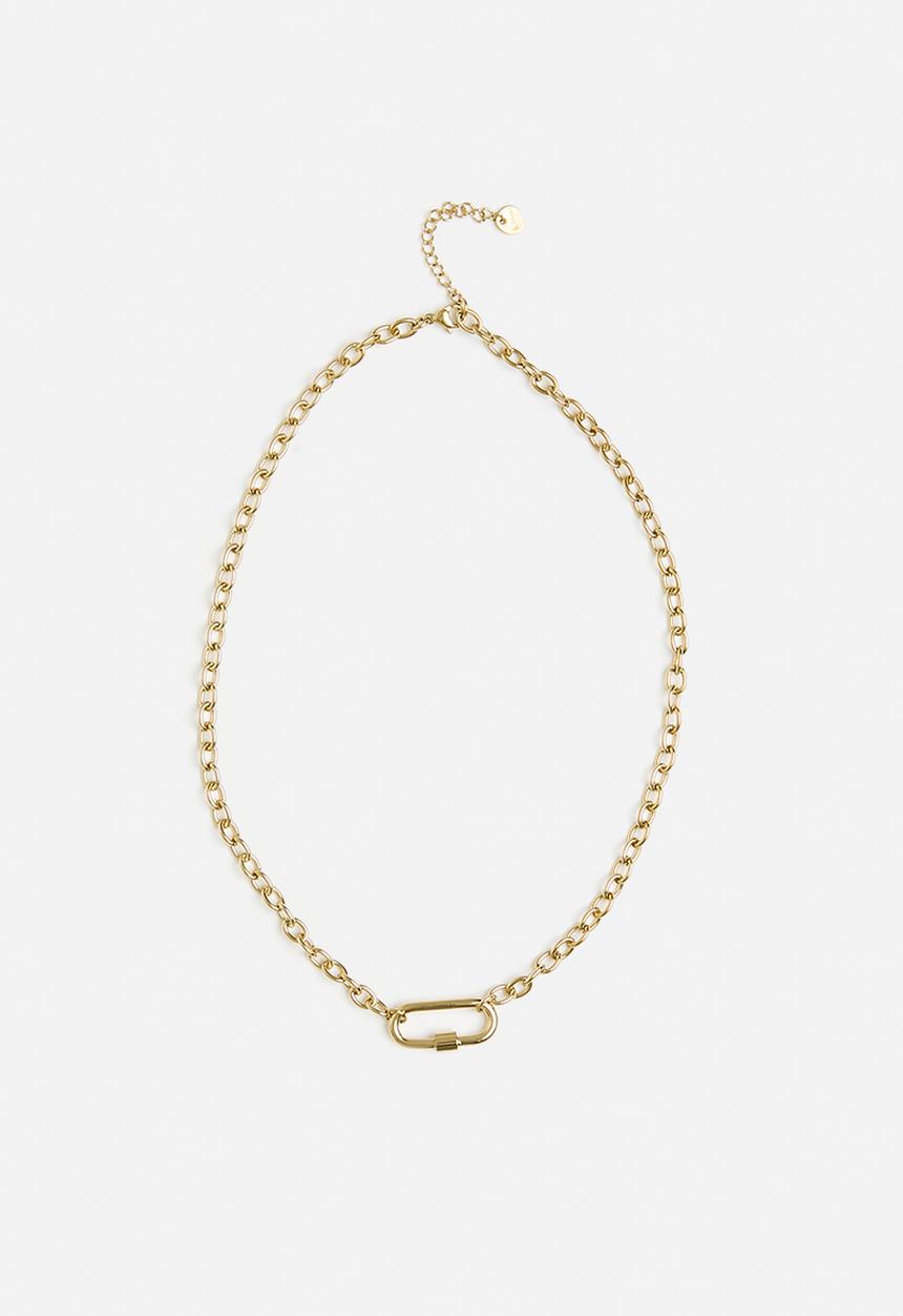Zoe on Trend - Stylish carabiner and rolo link neckalce - gold 