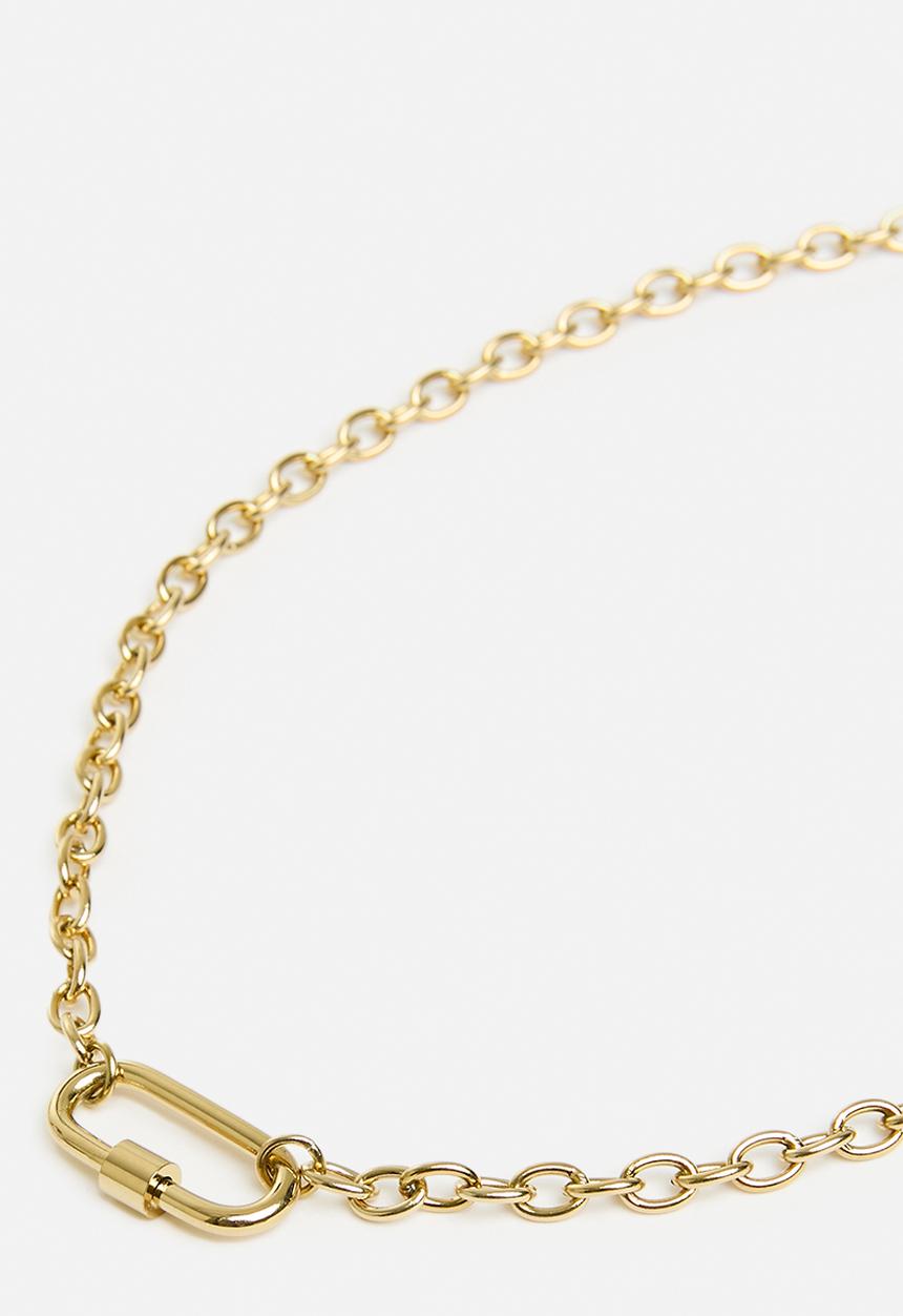 Zoe on Trend - Stylish carabiner and rolo link neckalce - gold 