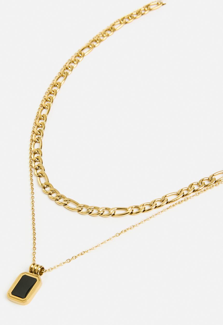 Zoe on Trend - Double-strand curb and stone drop pendant necklace -gold