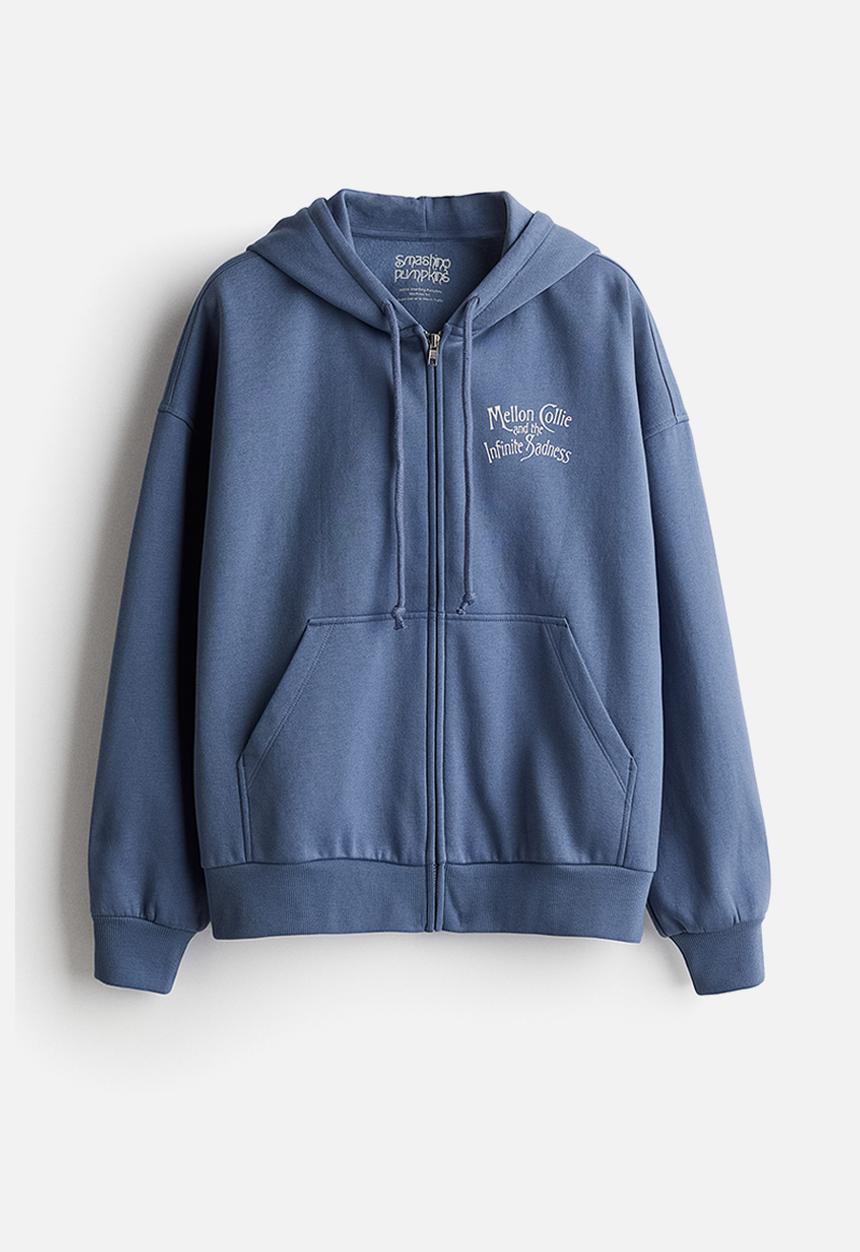 Oversized motif-detail zip-through hoodie - blue/the smashing