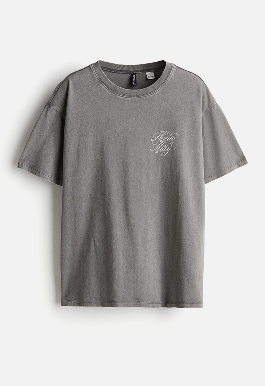 H&M - Oversized printed t-shirt - grey hello kitty