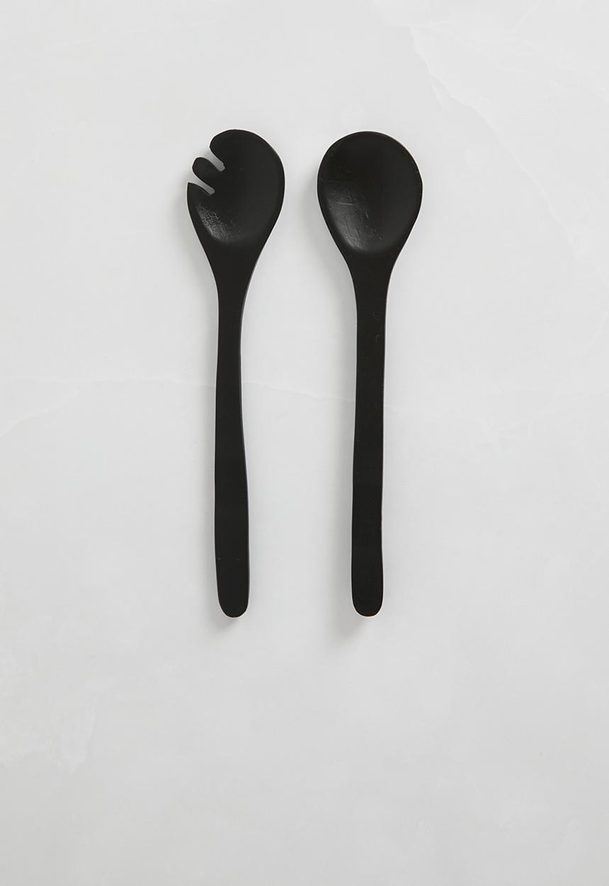 Sixth Floor - Noir black wooden serving spoons set of 2 - Black