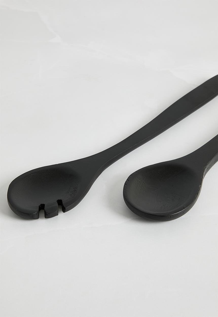 Sixth Floor - Noir black wooden serving spoons set of 2 - Black