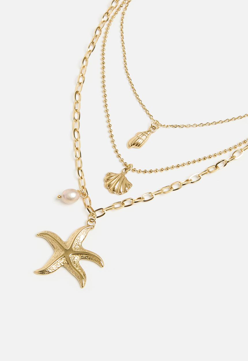Zoe on Trend - Triple-strand seashell necklace-gold