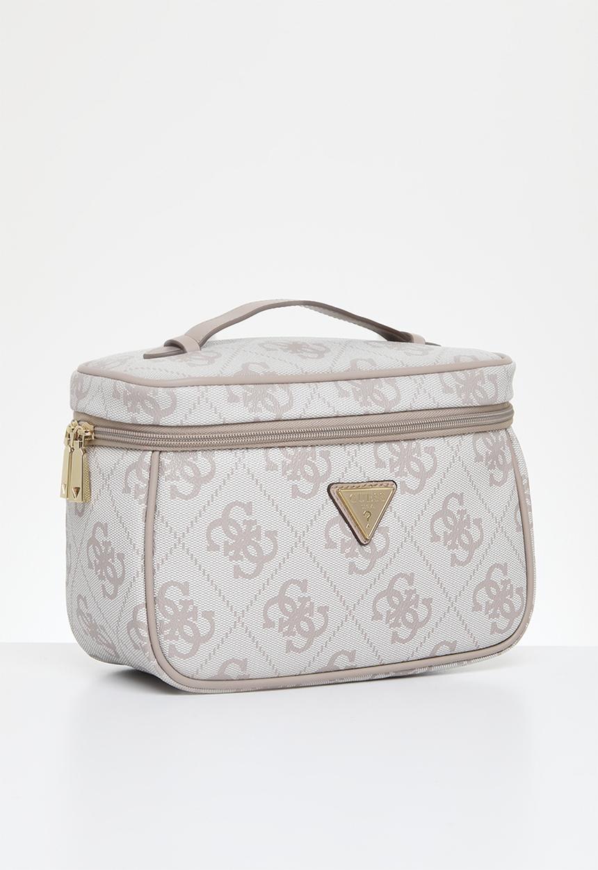 GUESS - Berta toiletry train case - dark taupe logo