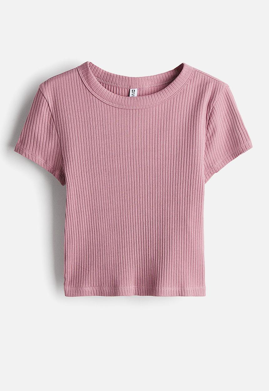 H&M - Ribbed t-shirt - dusty pink