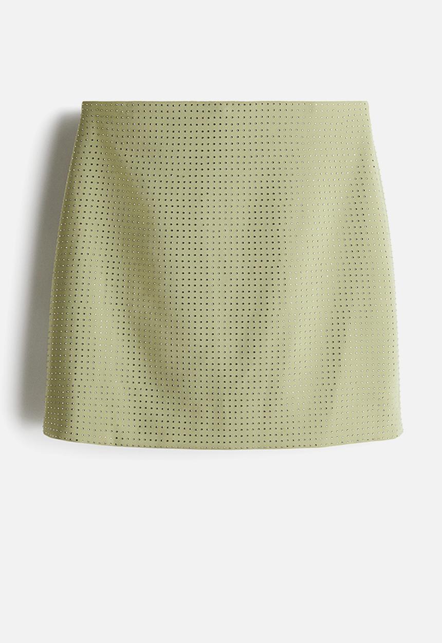 H&M - Rhinestone-embellished mini skirt - light dusty green