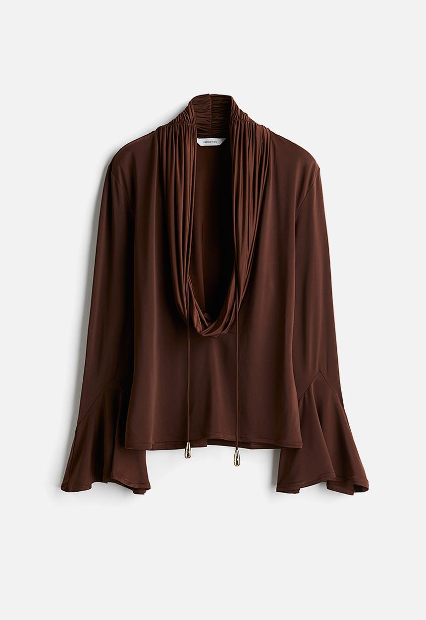 H&M - Cowl-neck jersey top - dark brown