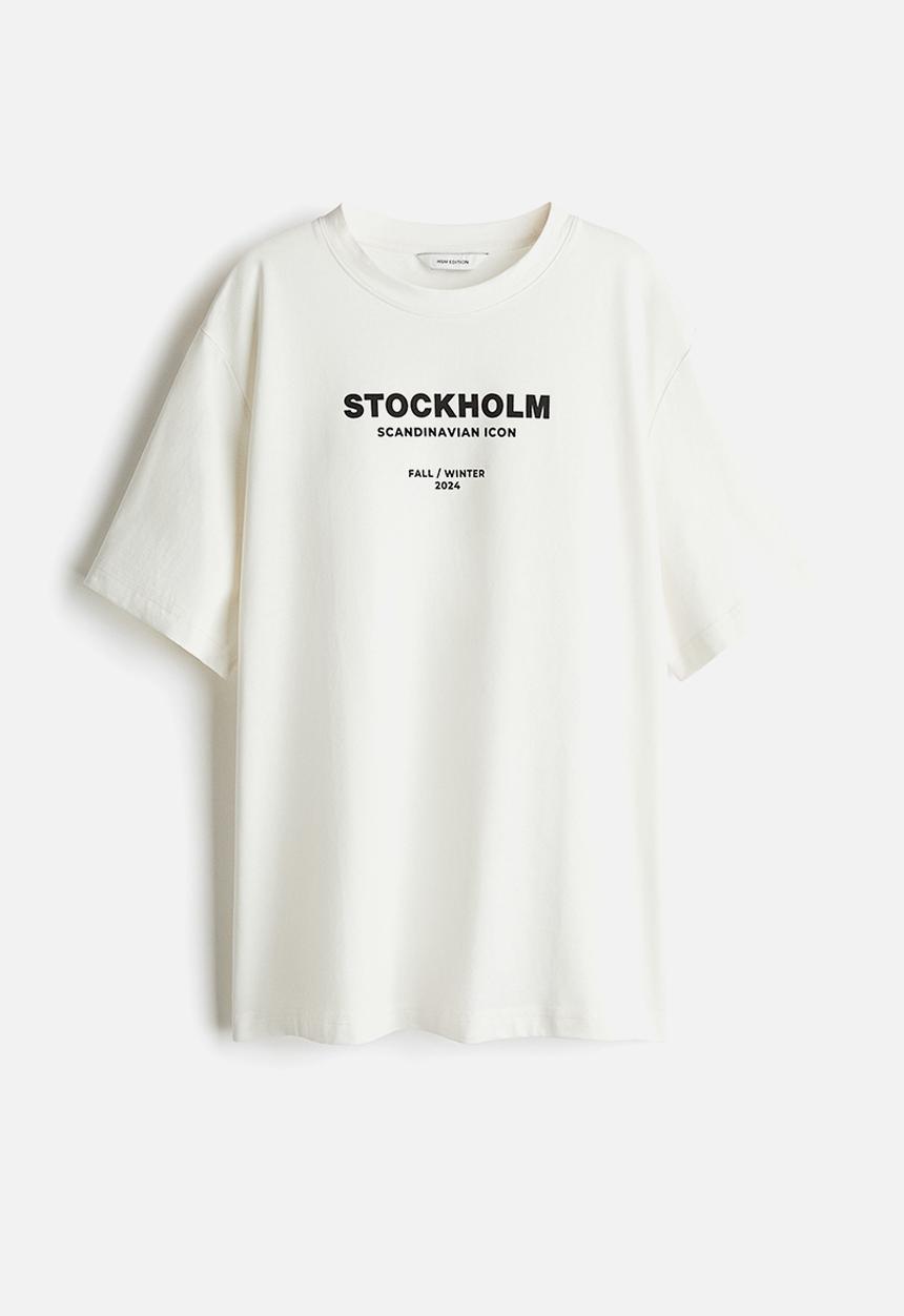 H&M - Oversized printed t-shirt - white stockholm