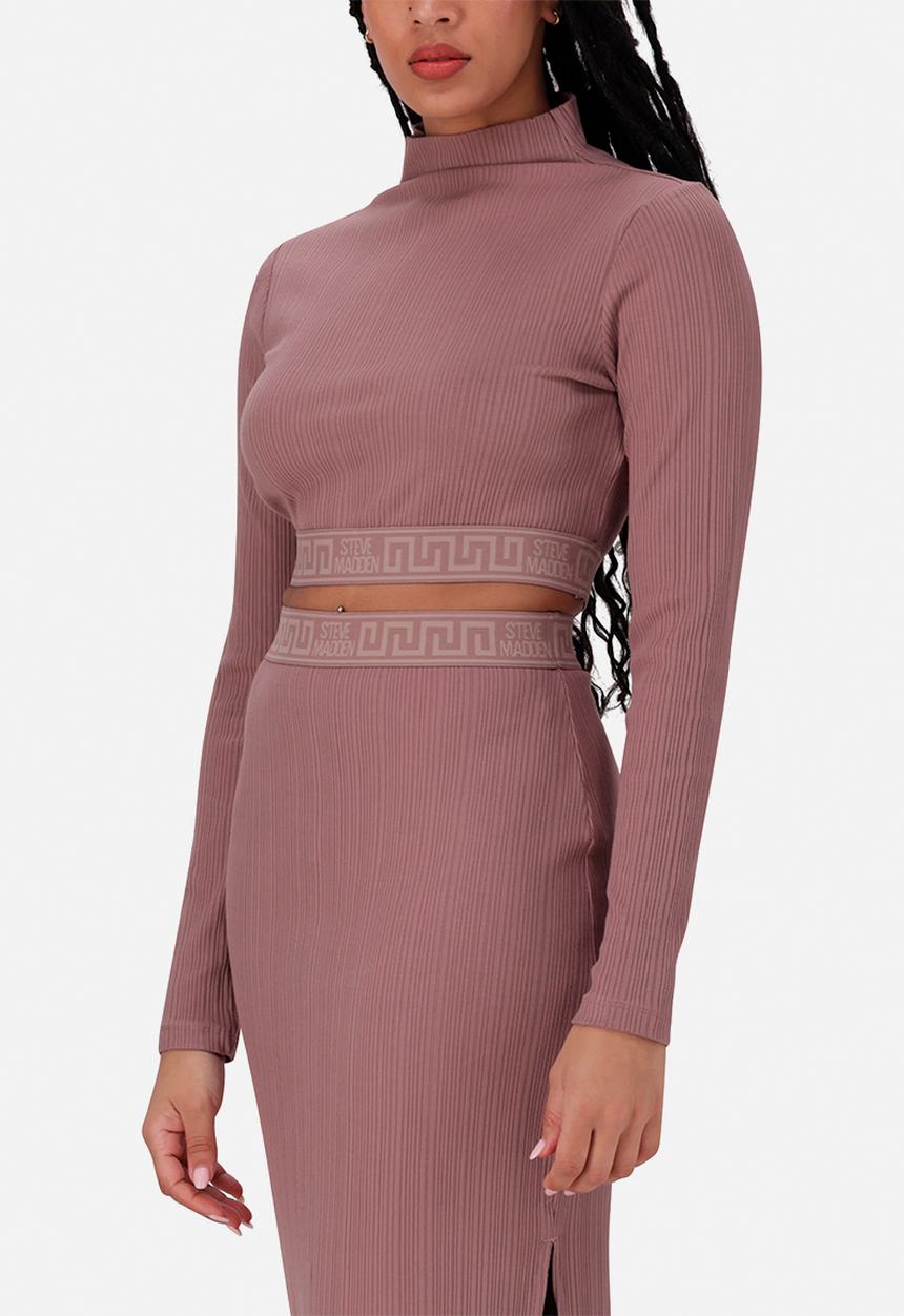 Steve Madden - Elora long sleeve funnel neck crop top - dark taupe
