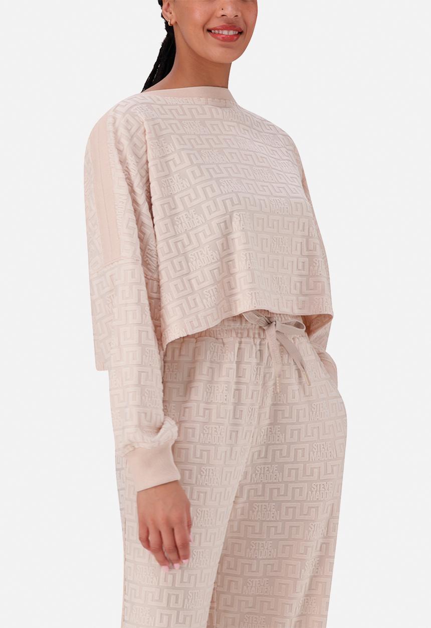 Steve Madden - Kenzie boxy crop top with embossed logo - stone