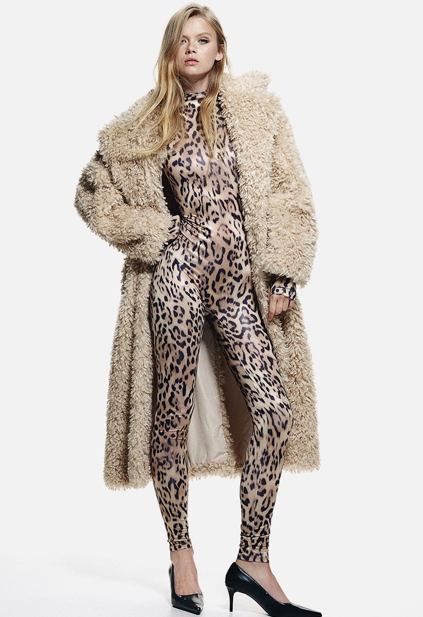 H&M - Long-sleeved unitard - beige & leopard print