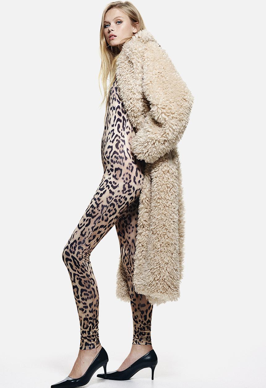 H&M - Long-sleeved unitard - beige & leopard print