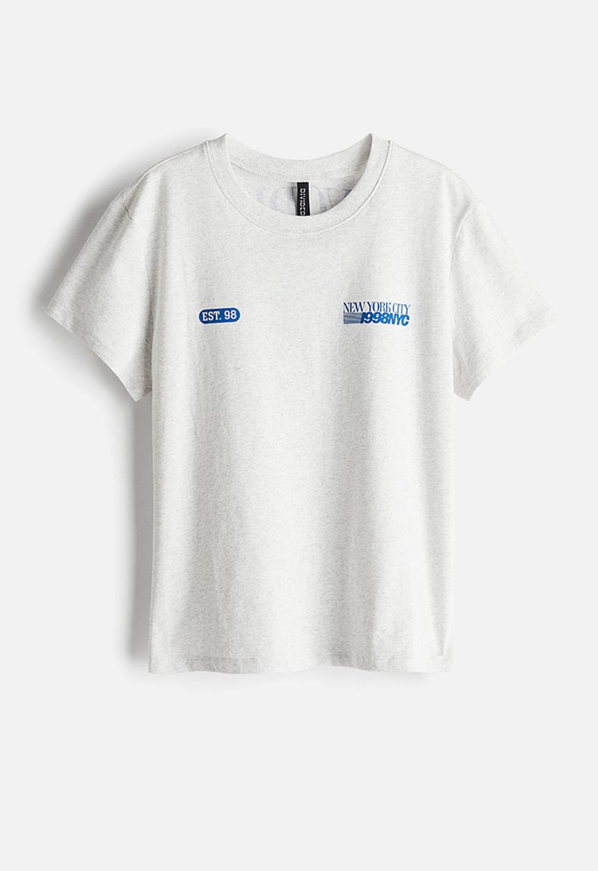 H&M - Printed t-shirt - light grey marl & new york city