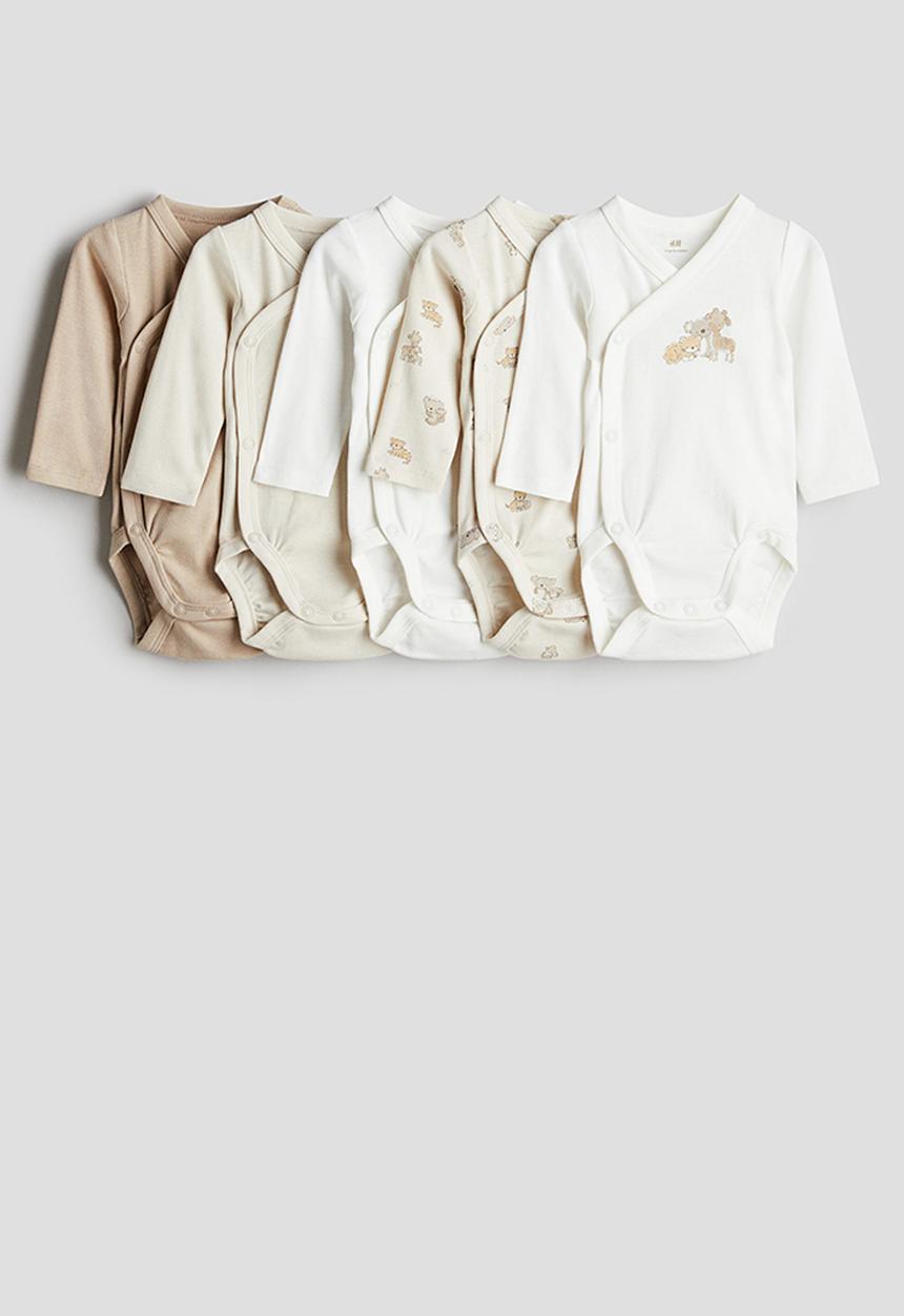 H&M - 5-Pack wrapover bodysuits - beige koalas