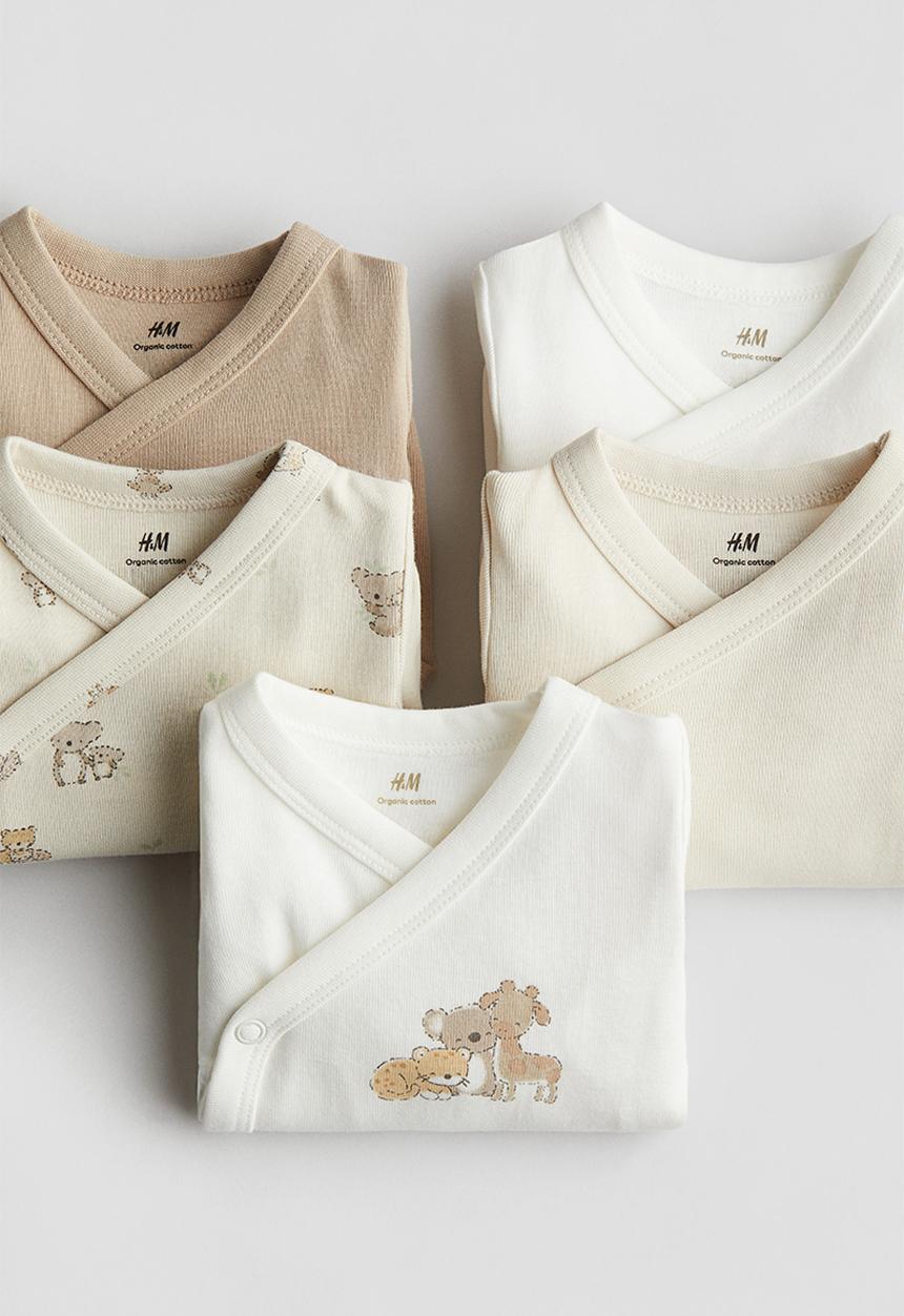 H&M - 5-Pack wrapover bodysuits - beige koalas