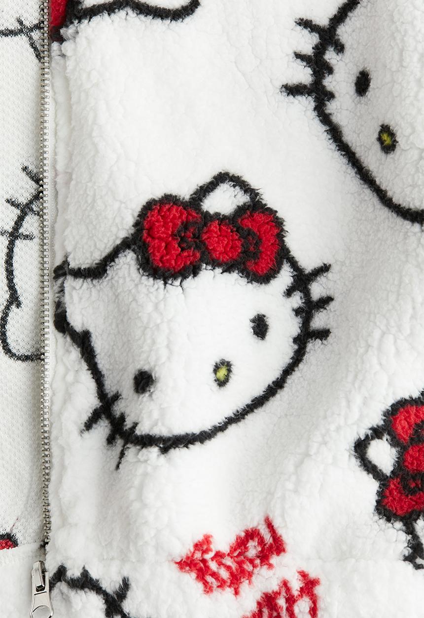 H&M - Teddy zip-through hoodie - white/hello kitty