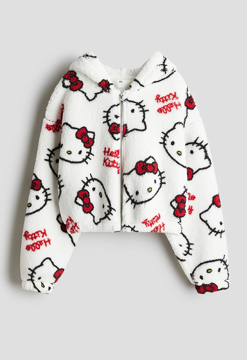 H&M - Teddy zip-through hoodie - white/hello kitty