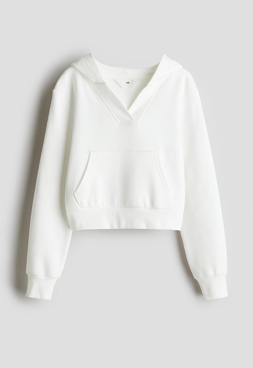 H&M - V-neck hoodie - white