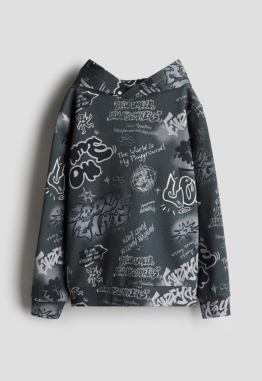 H&M - Printed hoodie - dark grey graffiti