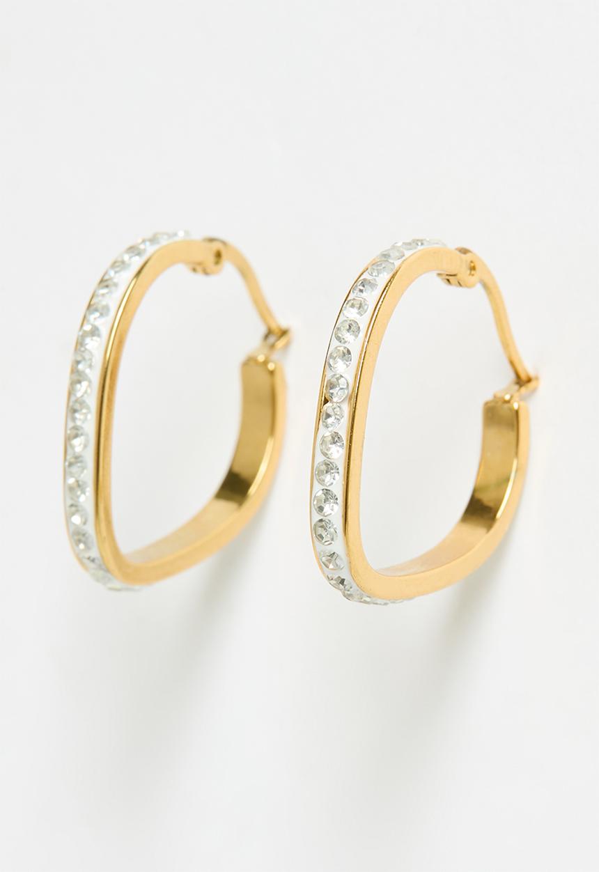 Zoe on Trend - Stone-set modern design hoop earrings - gold