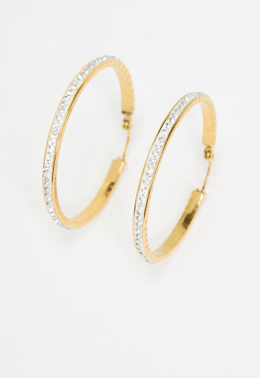 Zoe on Trend - Stone-set large hoop earrings - gold