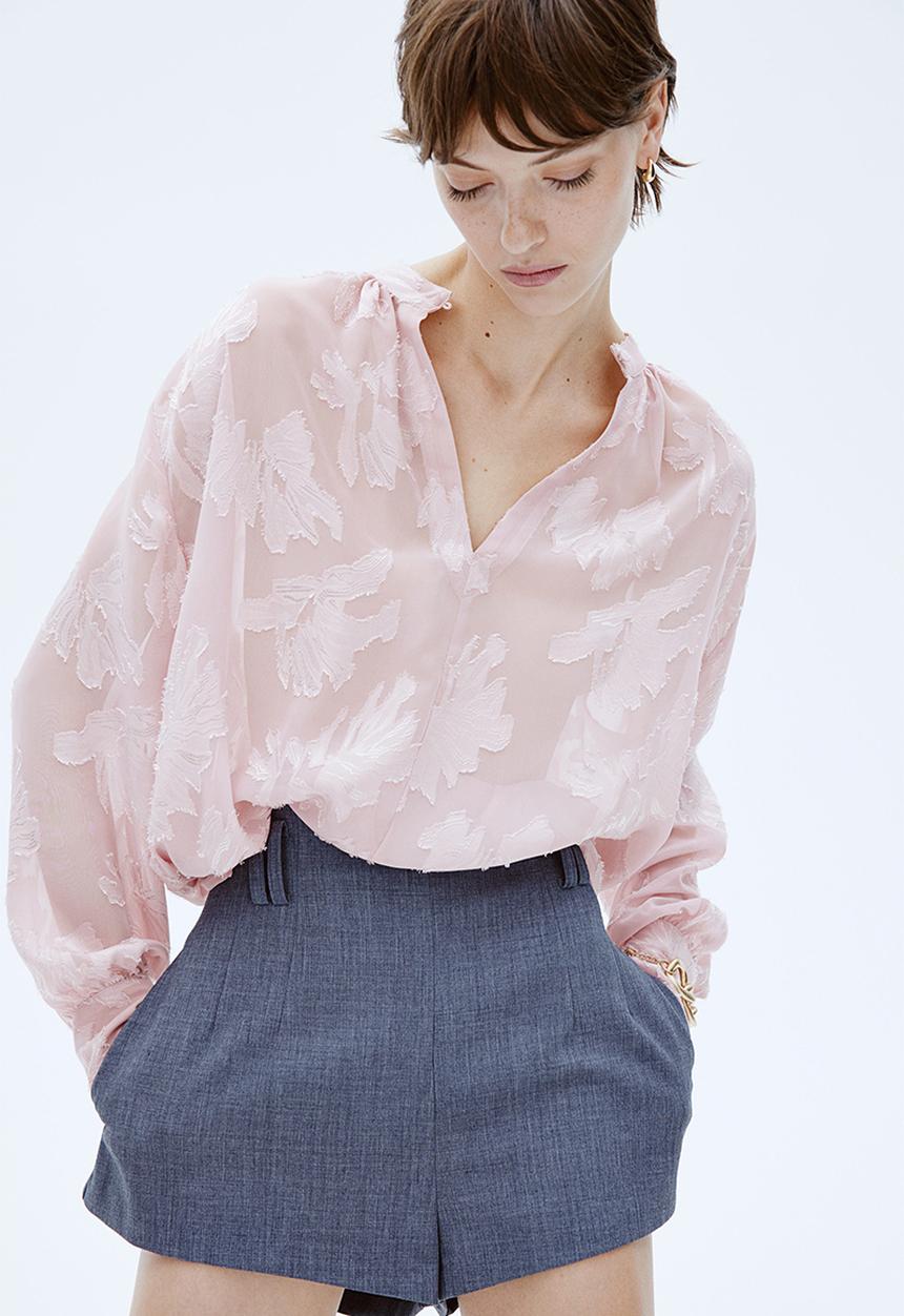 H&M - Jacquard-weave blouse - light dusty pink