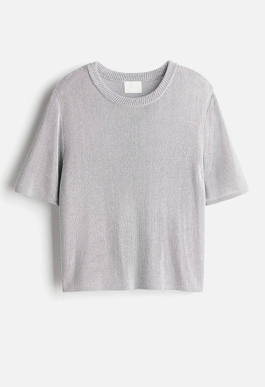 H&M - Metallic knitted t-shirt - silver-coloured