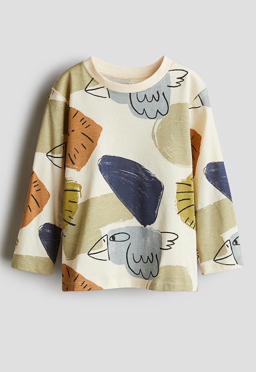 H&M - Printed jersey top -  light yellow/birds