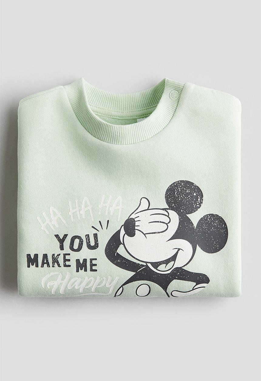 H&M - Print-motif sweatshirt - light green/mickey mouse 