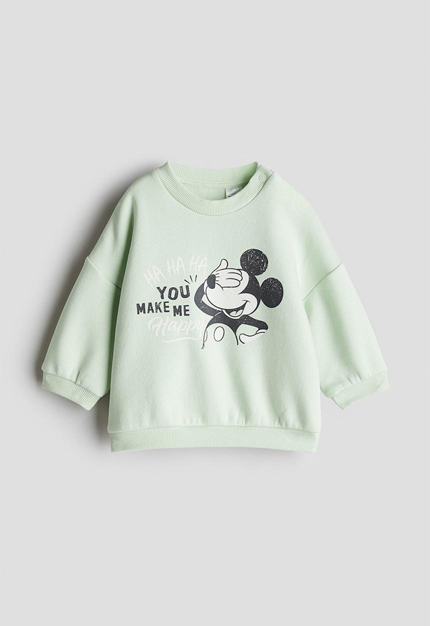 H&M - Print-motif sweatshirt - light green/mickey mouse 