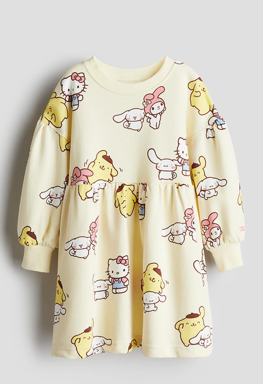 H&M - Patterned sweatshirt dress - light yellow pompompurin