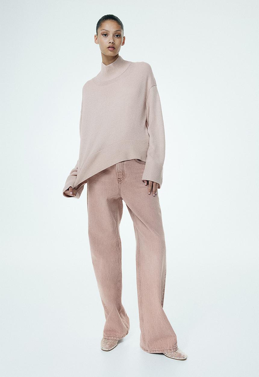 H&M - Fine-knit turtleneck jumper - light dusty pink