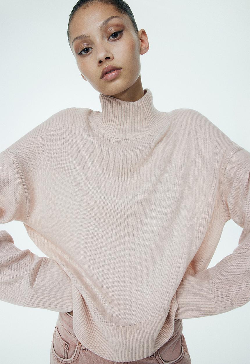 H&M - Fine-knit turtleneck jumper - light dusty pink