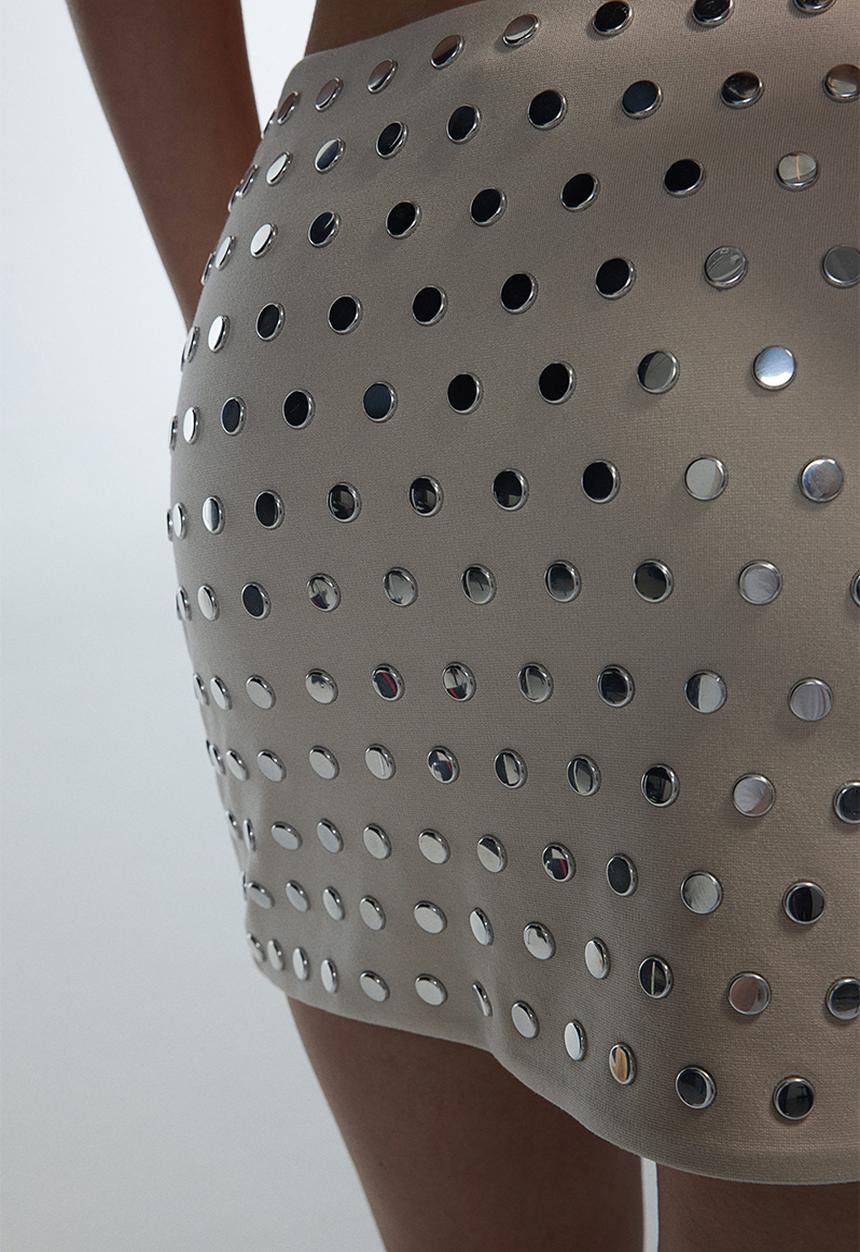 H&M - Studded mini skirt - light beige